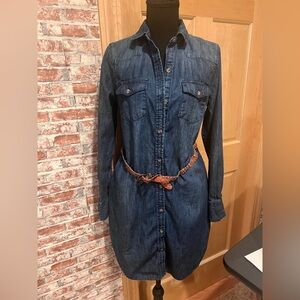 Women’s Blue Denim Jean Shirt Dress Mini Long Sleeve Button Up Western Cowgirl S